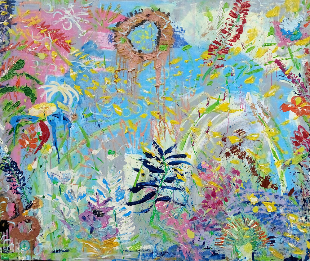 "Hippster's backyard III" - Acryl/Metall/Papier auf Leinwand (120 x 100) 510€