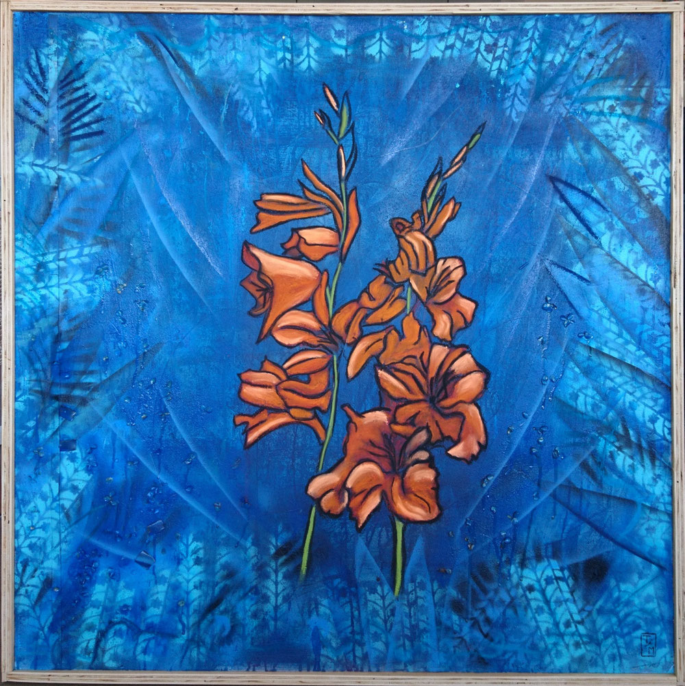 "Just Blooming" - Acryl/Lacke/Kreiden auf Leinwand (100x100 - gerahmt) 530€ 