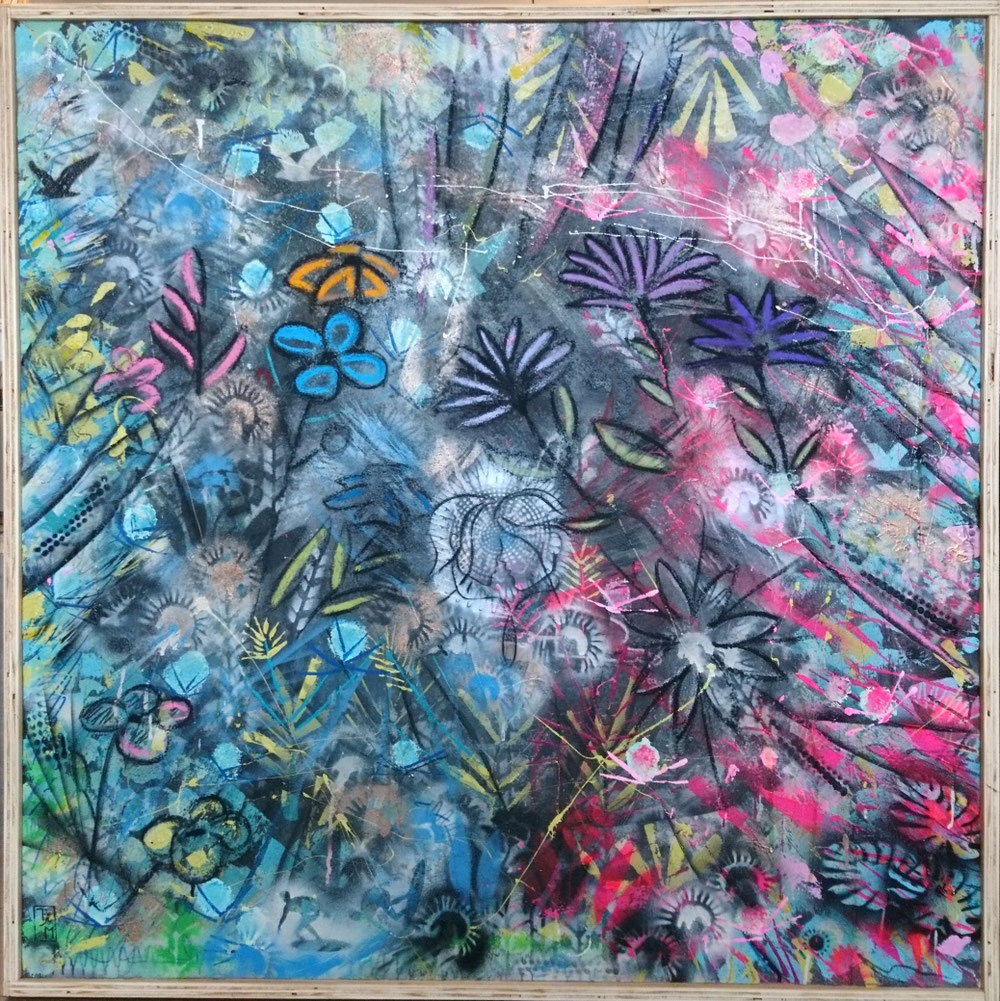 "Amor & Psyche" - Acryl/Lacke/Kreiden auf Leinwand (100x100 - gerahmt) 510€ 