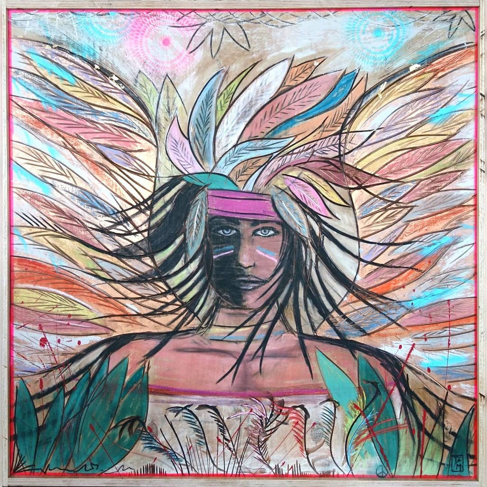 "Penthesilea" - Lacke/Kreiden auf Sperrholzplatte (84x84 - gerahmt) 🔴 