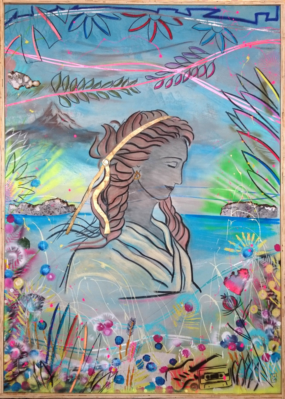 "Hestia" - Acryl/Lacke/Kreiden/Metall auf Leinwand (140x100 - gerahmt) 🔴