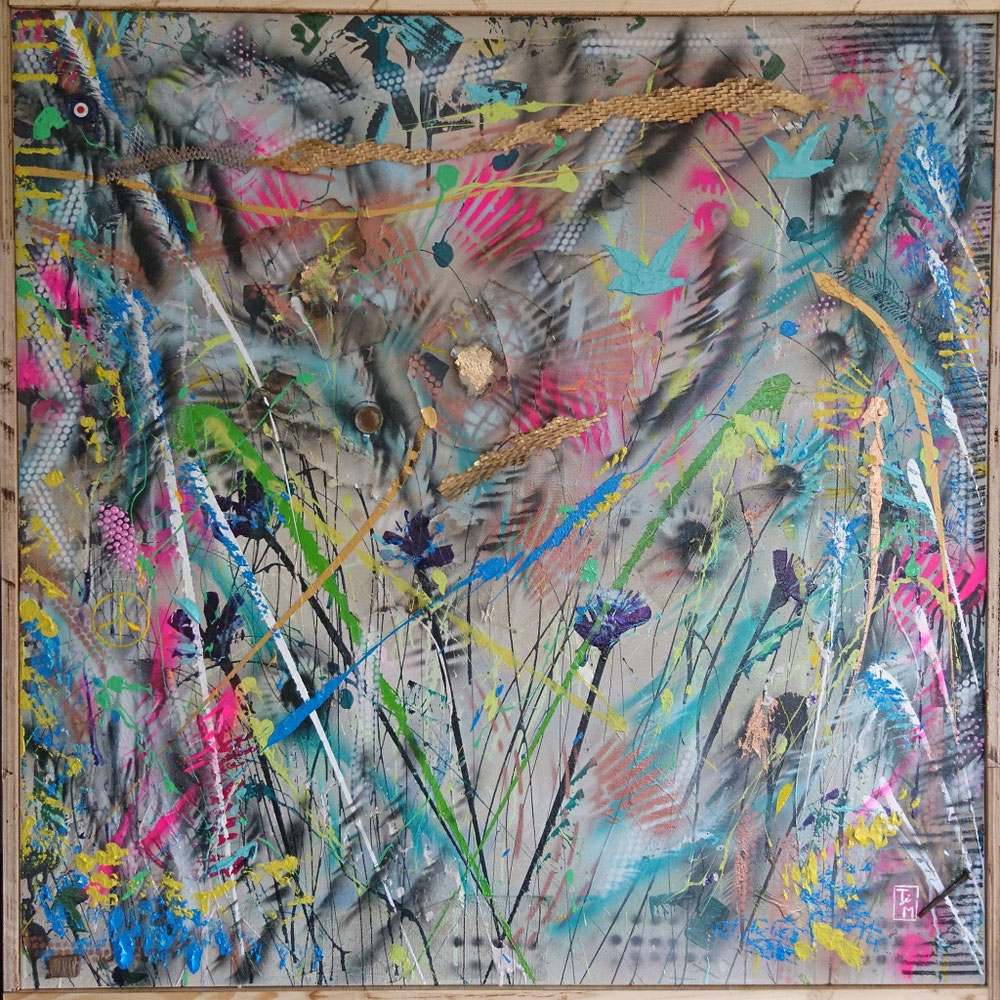 "In Bloom" - Acryl/Lacke auf Leinwand (100x100) gerahmt 🔴