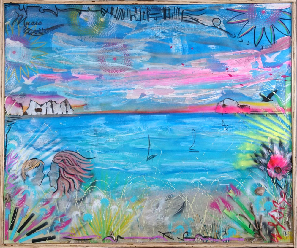 "By the sea" - Acryl/Lacke/Kreiden/Metall auf Leinwand (120x100-gerahmt) 🔴 