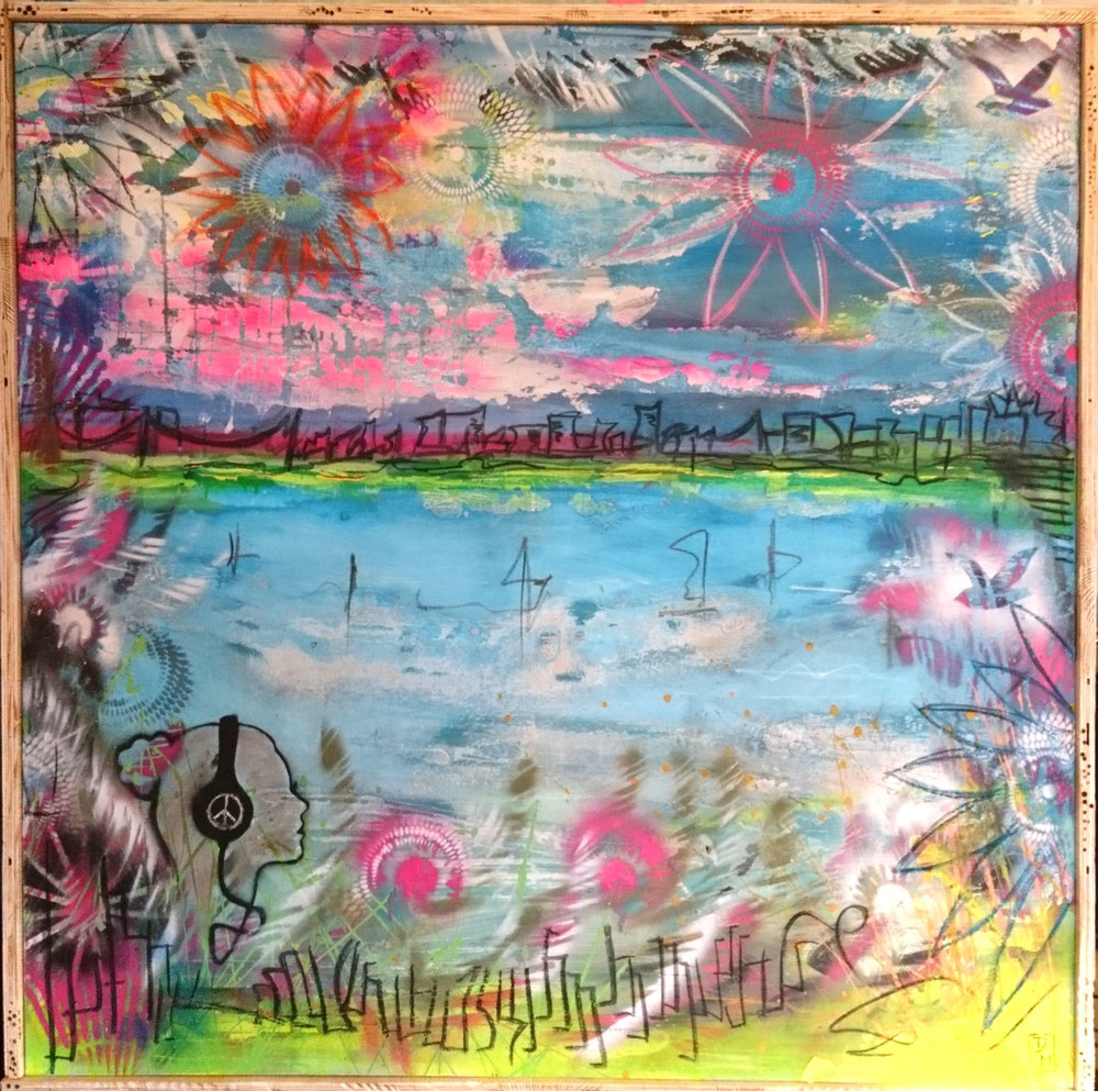 "Soul music" - Lacke/Kreiden auf Leinwand (100x100-gerahmt) 🔴