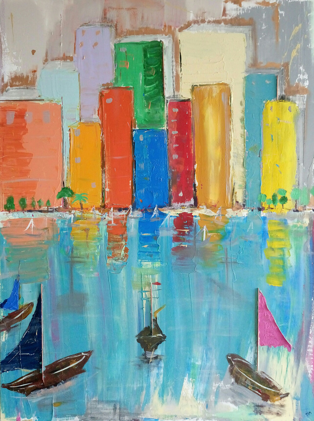 "Paradise City II" - Acryl/Kreiden/Kupferdraht auf Leinwand (120 x 90) 🔴