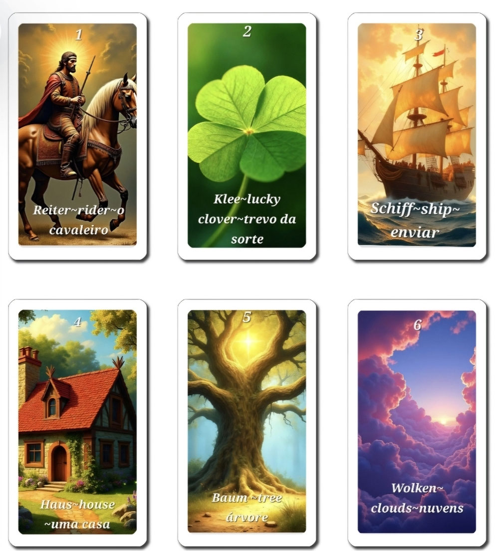 Golden light Lenormand 40 Karten in 3 Sprachen.