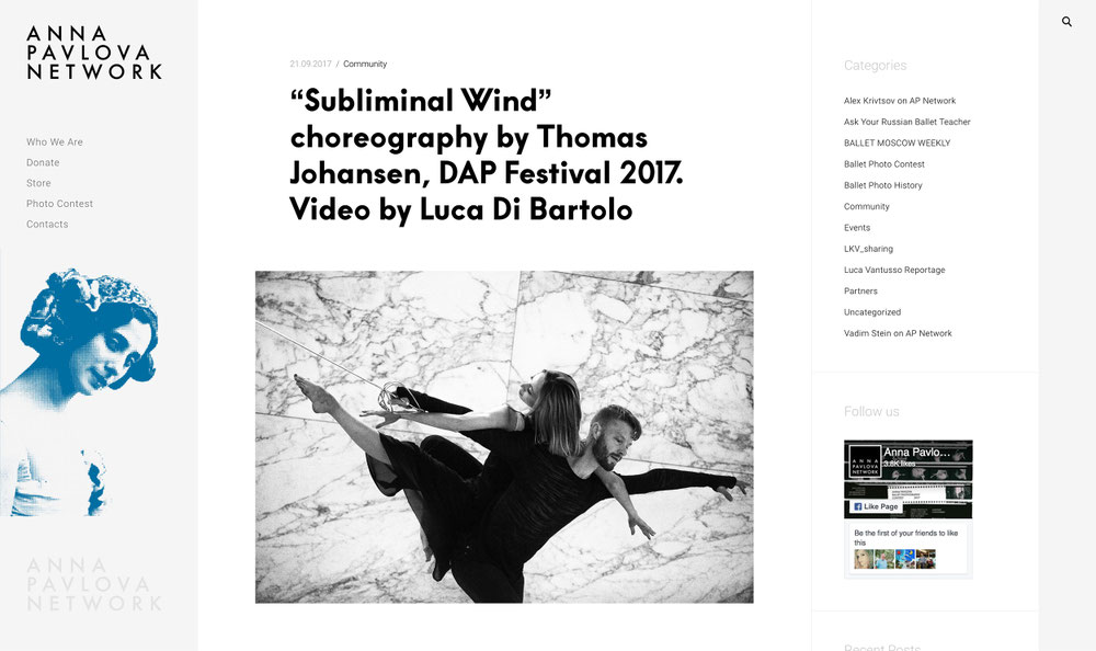 “Subliminal Wind” choreography by Thomas Johansen, DAP Festival 2017. Video by Luca Di Bartolo, powered by AD STUDIO