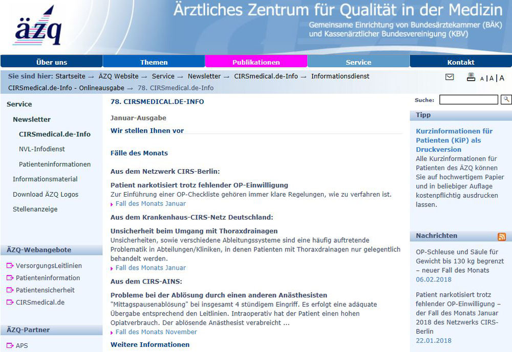 Screenshot Website des äzq 