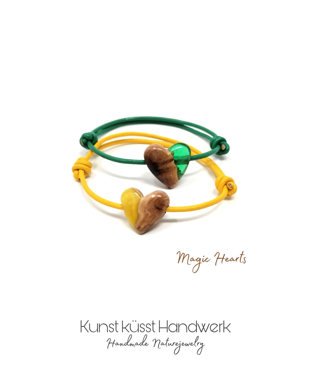 Lederarmband mit Herz aus Magic Resin & Goldfield Maserholz! 