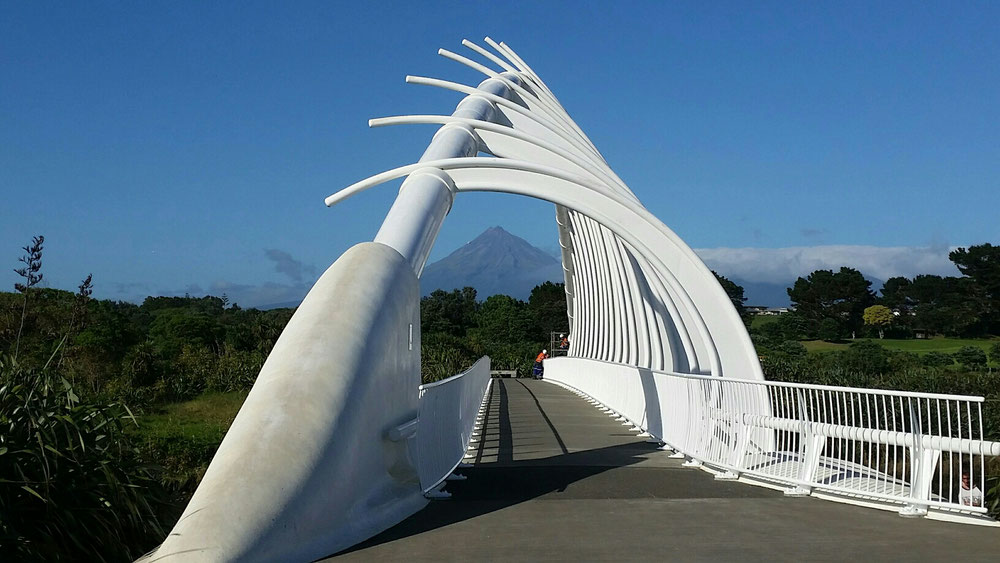 Mt. Taranaki in Te Rewa Rewa bridge in New Plymouth  