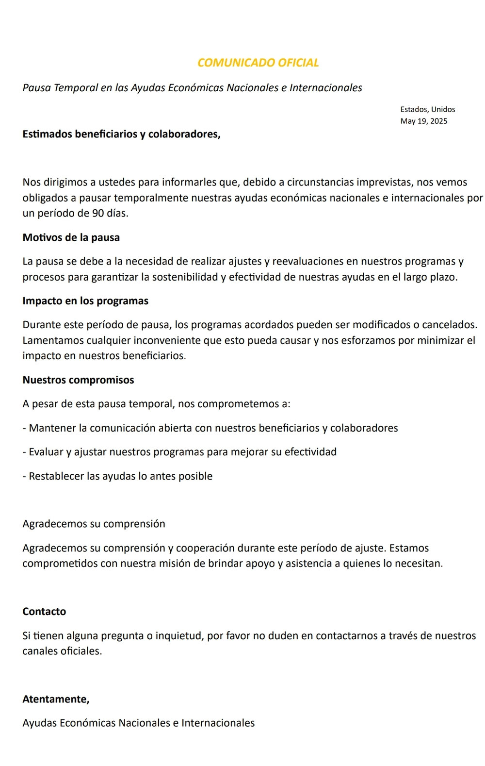 Comunicado Oficial 