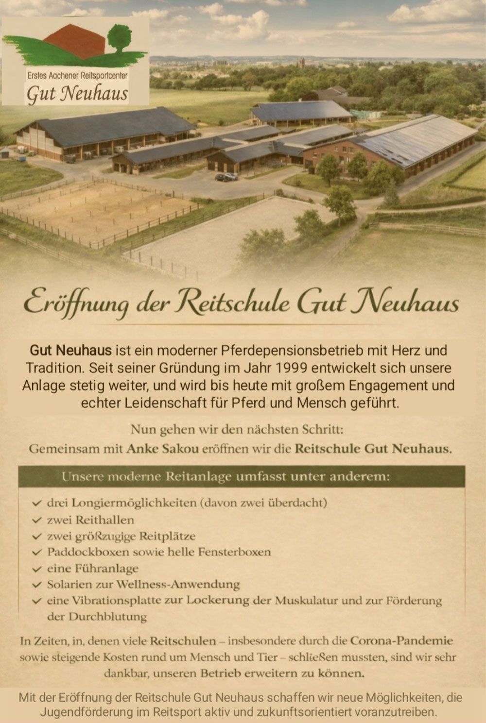 Ab Mitte April Eröffnung einer Reitschule