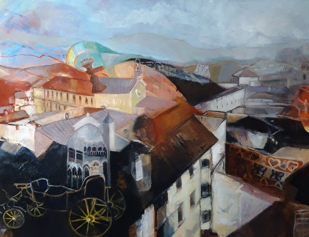Verflochtene Erinnerungen an Spanien, 2025, 70x50, Acryl/Öl auf Papier