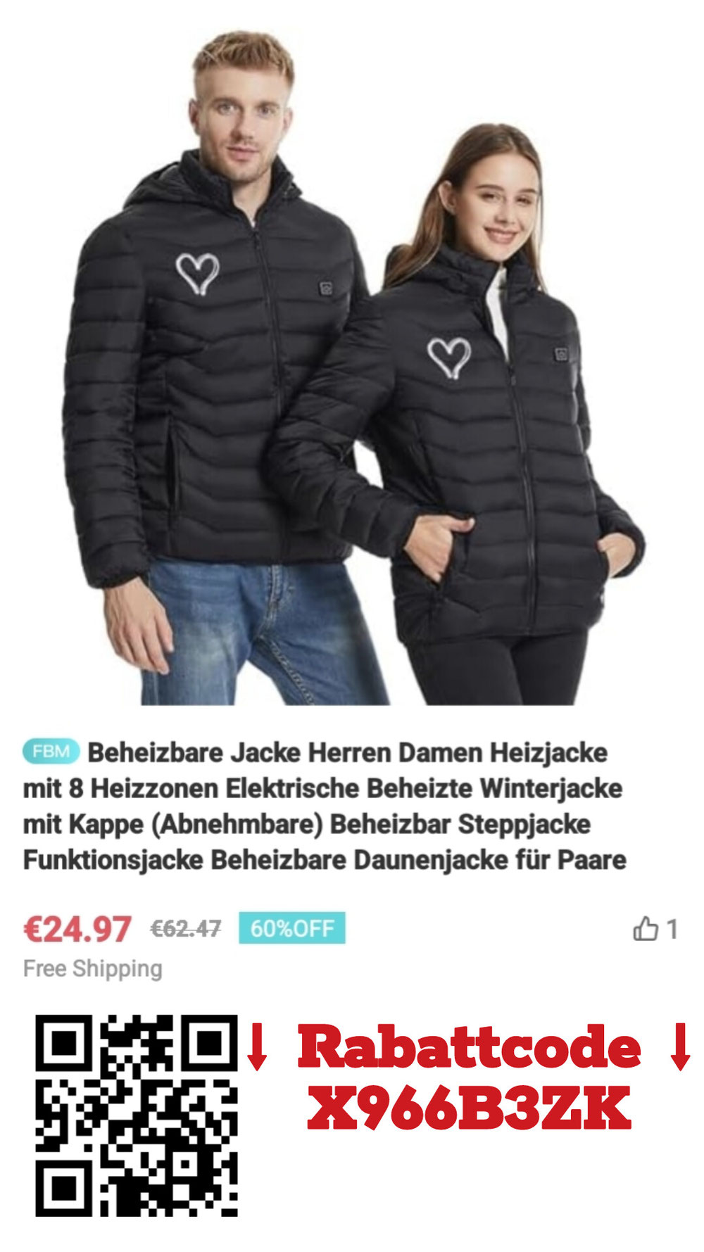 Beheizbare Jacke , Damen u. HERREN