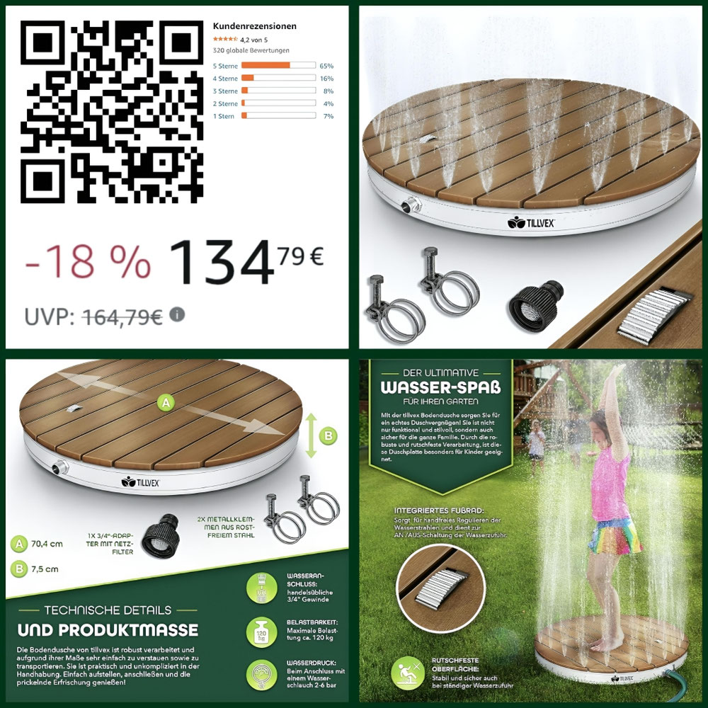 GARTENDUSCHE: ERFRISCHENDER LUXUS: Genieße eine erfrischende Auszeit im Garten mit unserer hochwertigen tillvex Gartendusche. Geeignet als Pooldusche, Saunadusche oder Campingdusche. Tauche ein in puren Luxus und entspanne dich unter einer kühlen Wasserfontäne.