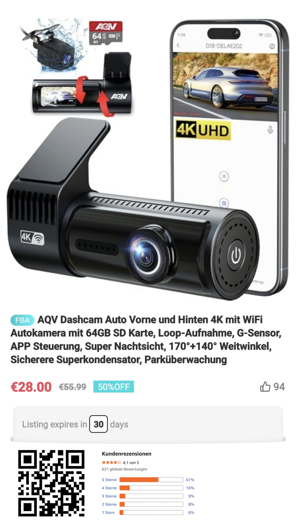 DASHCAM , Auto, vorne und Hinten