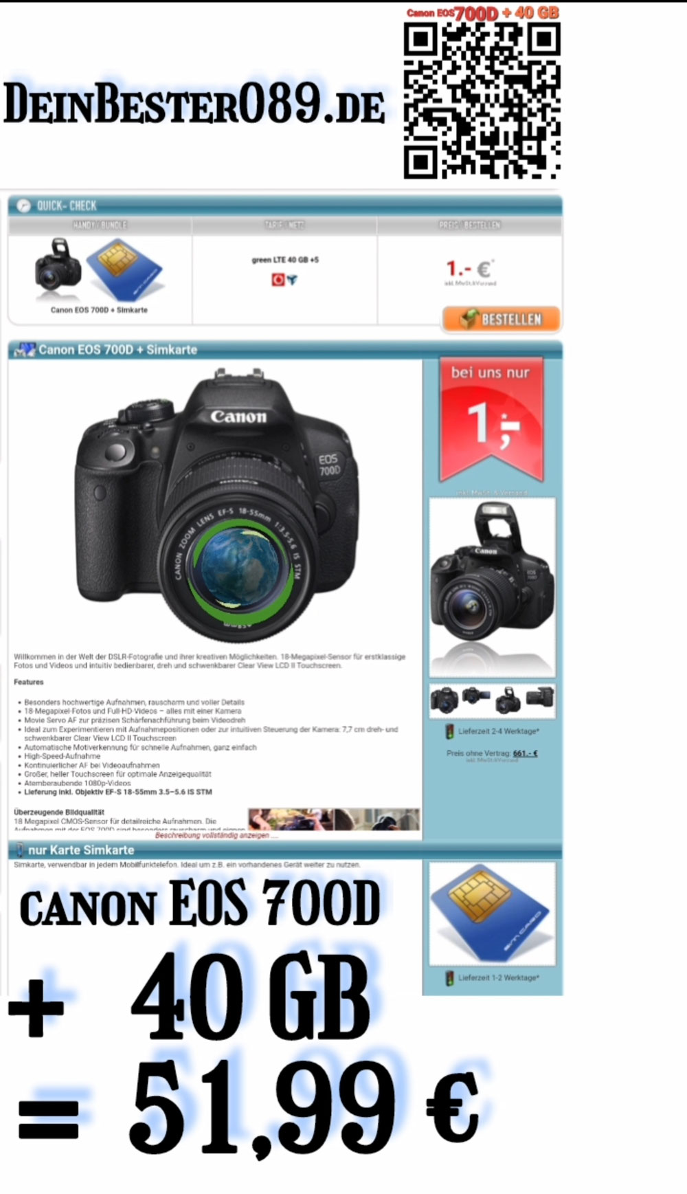 Statt Handy. Canon EOS 700D ×40GB