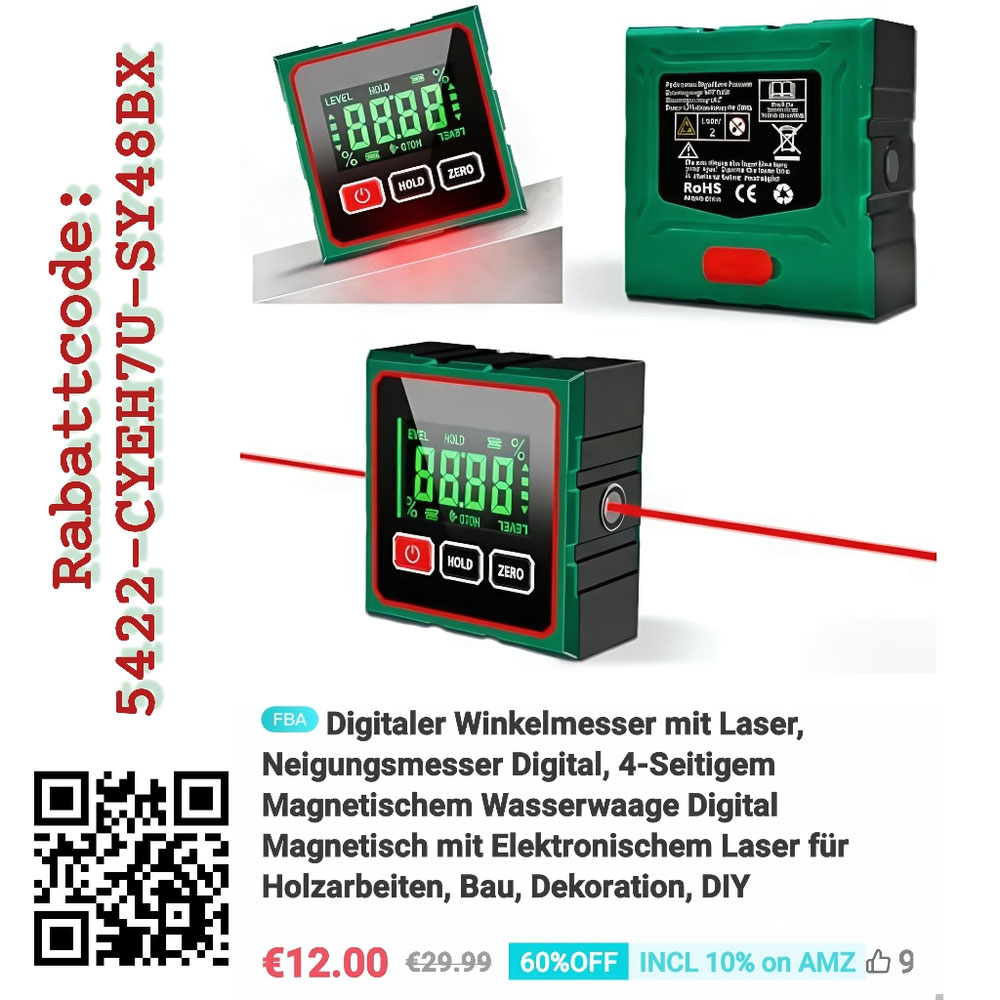 DIGITALER WINKELMESSER mit Laser, Neigungsmesser, Wasserwaage