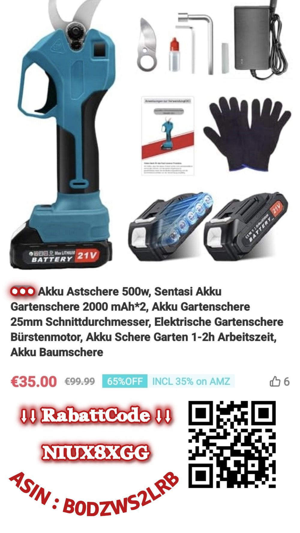 GARTENSCHERE, Astschere, Akku-Astschneider, stark reduziert, Amazon *RABATTCODE - NIUX8XGG*