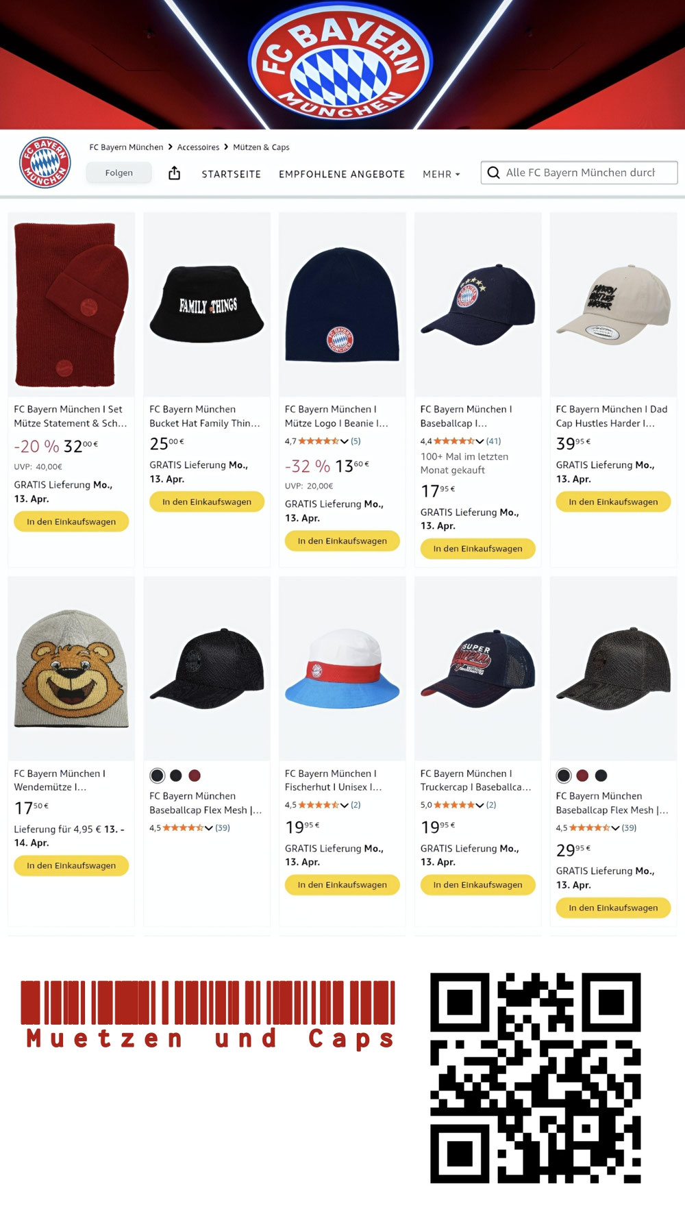 FC Bayern München Store, "Mützen und Caps"