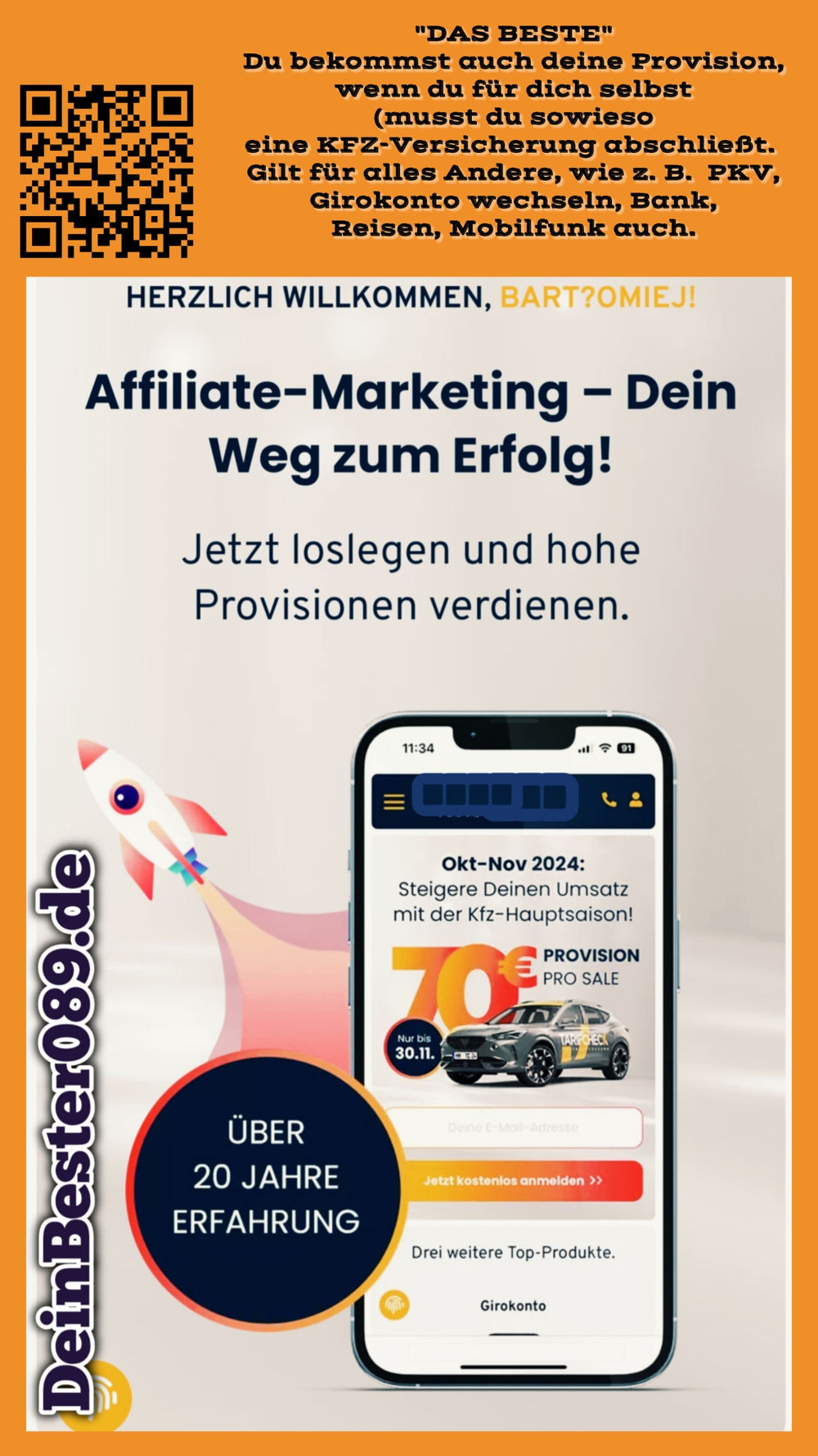 Du bekommst bei Allem, was du selber wechselst. auch ein Provision. KFZ-VERSICHERUNG mußt du eh noch machen.