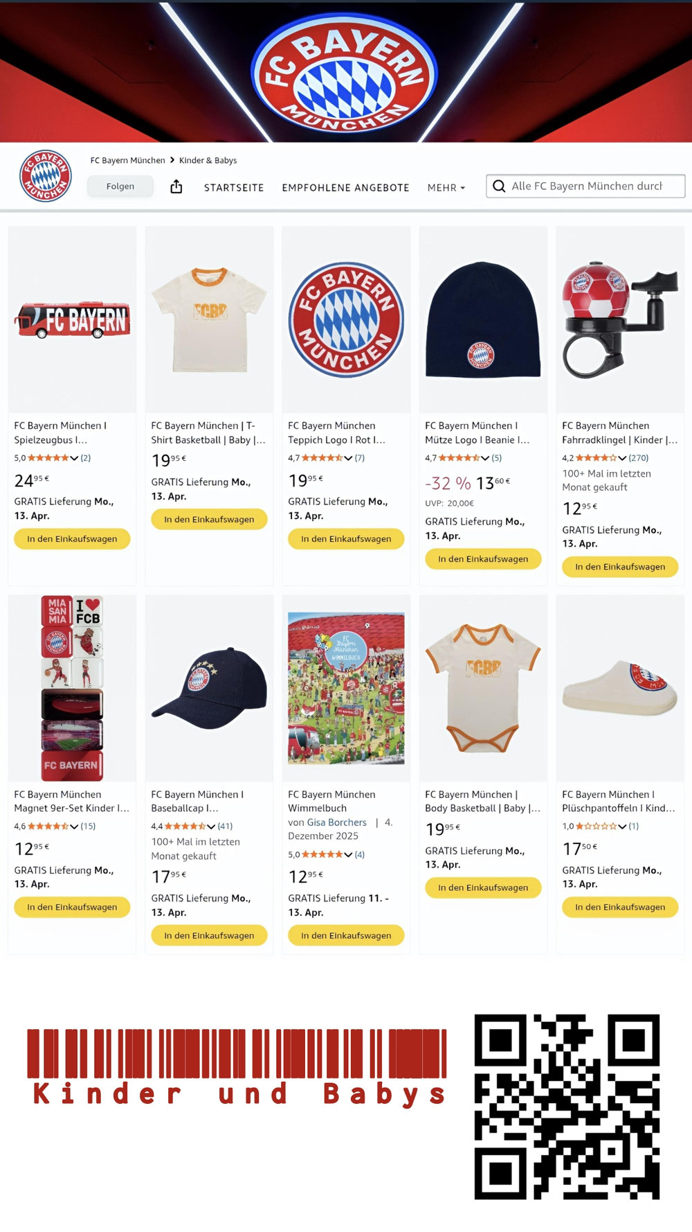 FC Bayern München Store, "Kinder und Babys"