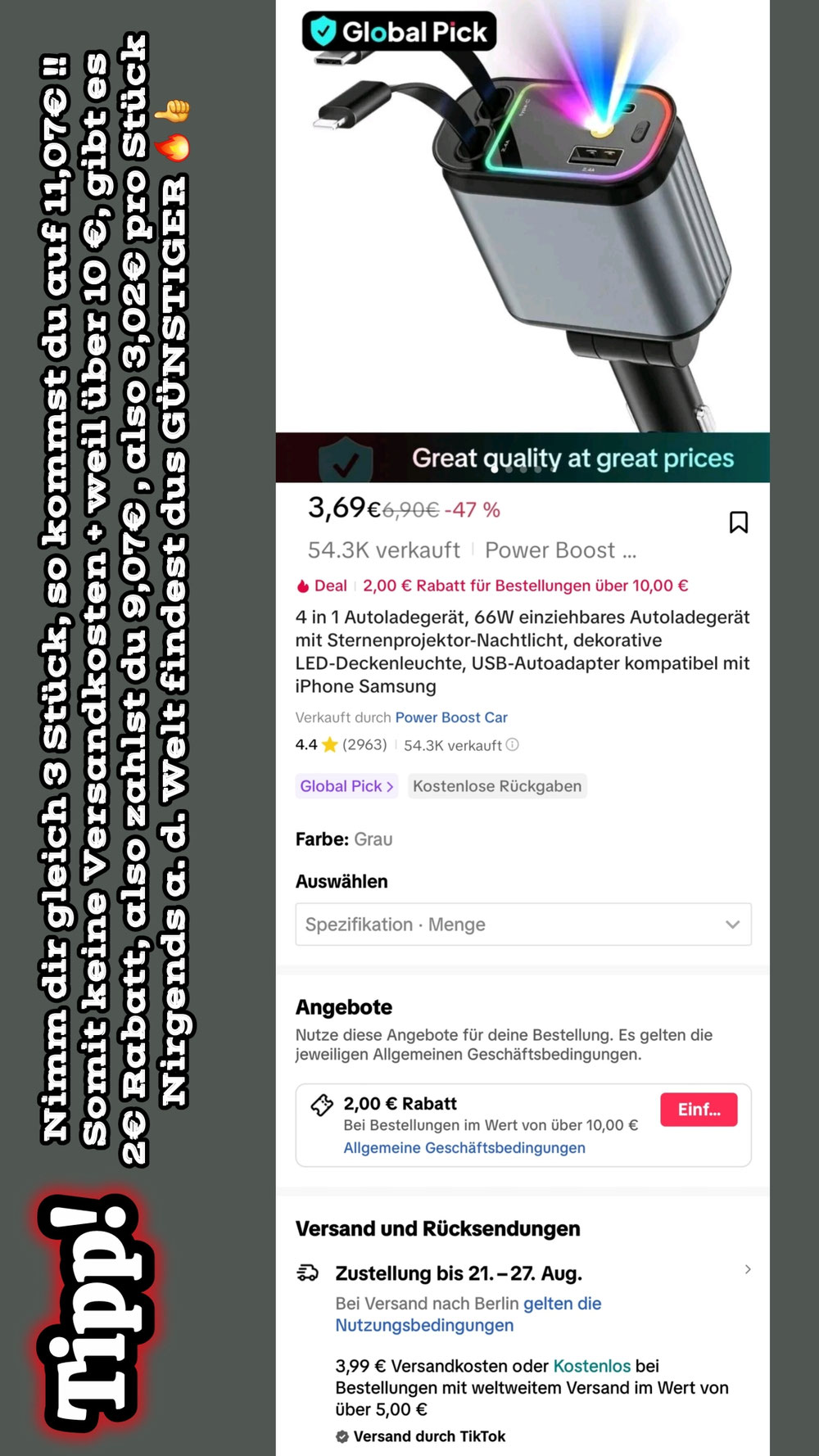 4 in 1 Autoladegerät mit Sternehimmel (TikTok)