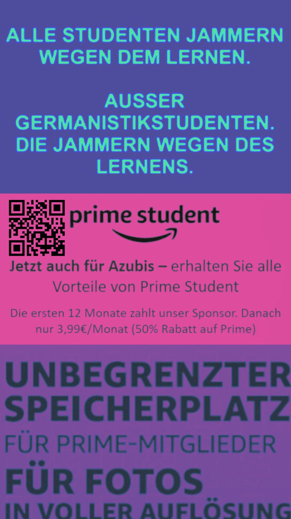 Prime Student (Das weltbeste ABO Amazon Prime) die ersten 6. Monate kostenlos, danach halber Preis, also 4,50€/Monat)