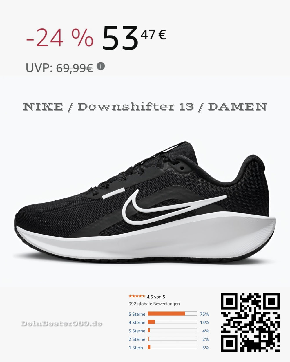 Nike, Downshifter 13, DAMEN, schwarz/Weiß2