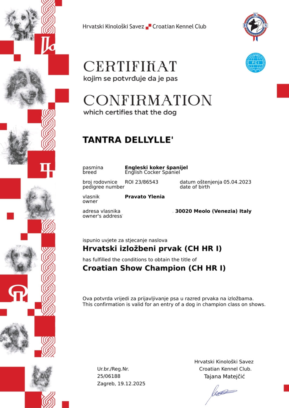 Diploma di Campionessa Croata di Bellezza 