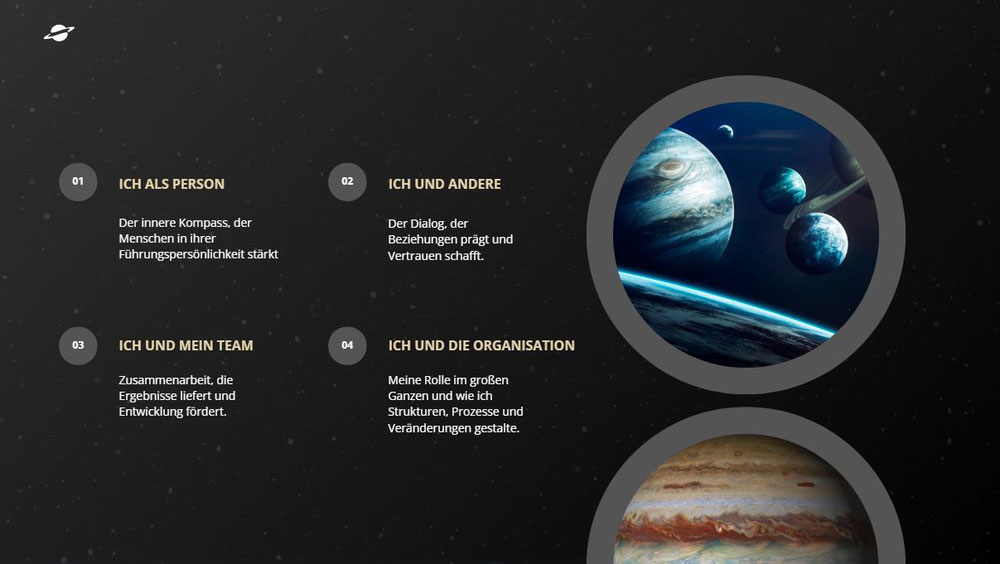 Planeten und links davon eine Beschreibung zu den 4 Planeten