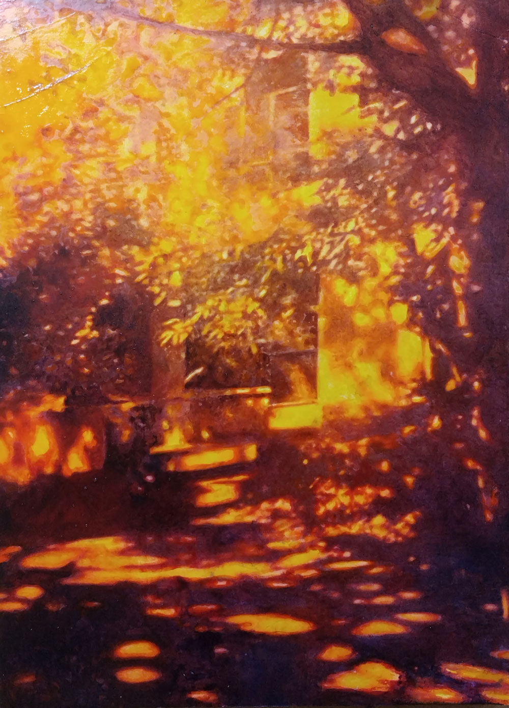Liminality 3, 60 x 40 cm, Acryllack, Pastlkreiden und Glasmalfarben auf MDF-Platte, 2024