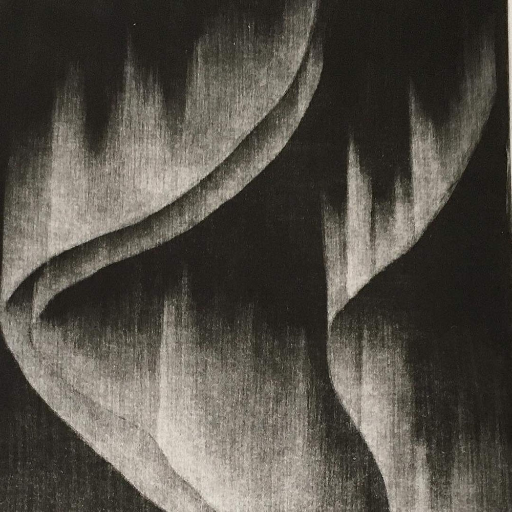"Northern lights" mezzotint, 400×300, 2018