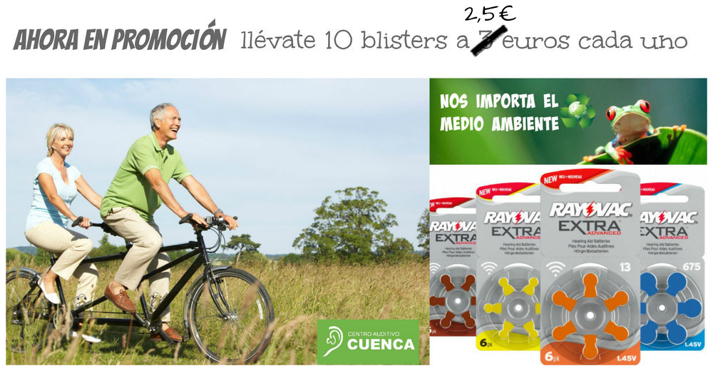 Centro Auditivo Cuenca, promoción 10 blisters de baterías Rayovac a 3€ cada uno.