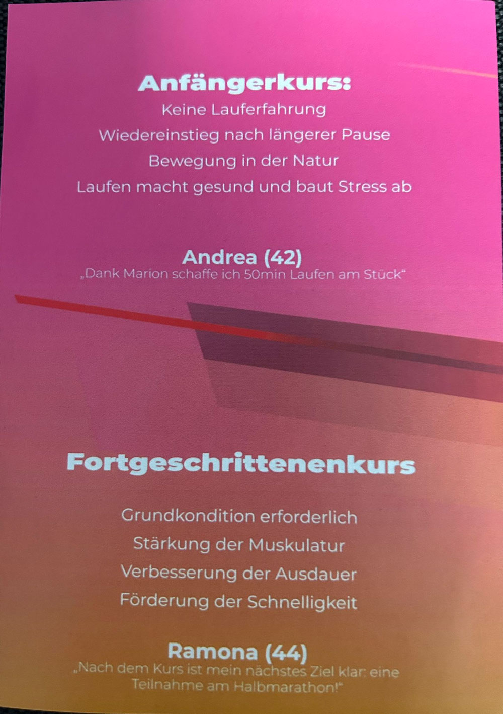 Ihr könnt euch entscheiden, für welchen Kurs ihr euch anmelden wollt:-)