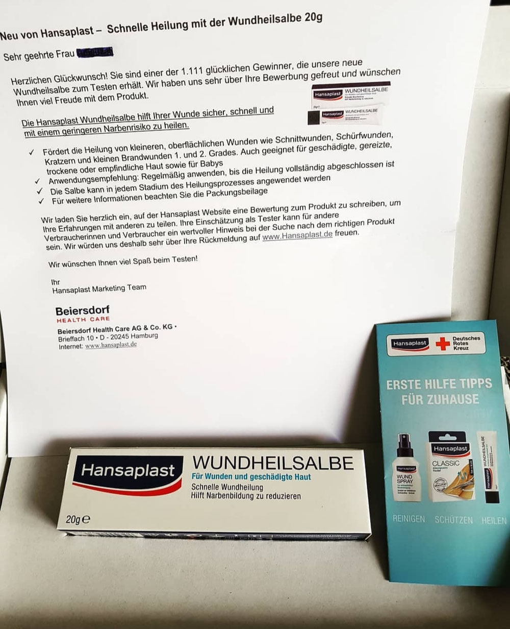 Wundheilsalbe auf Hansaplast Seite gewonnen 