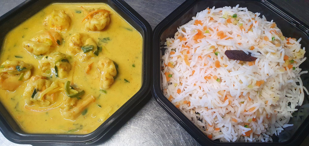 Crevettes au curry /riz basmati (take away)