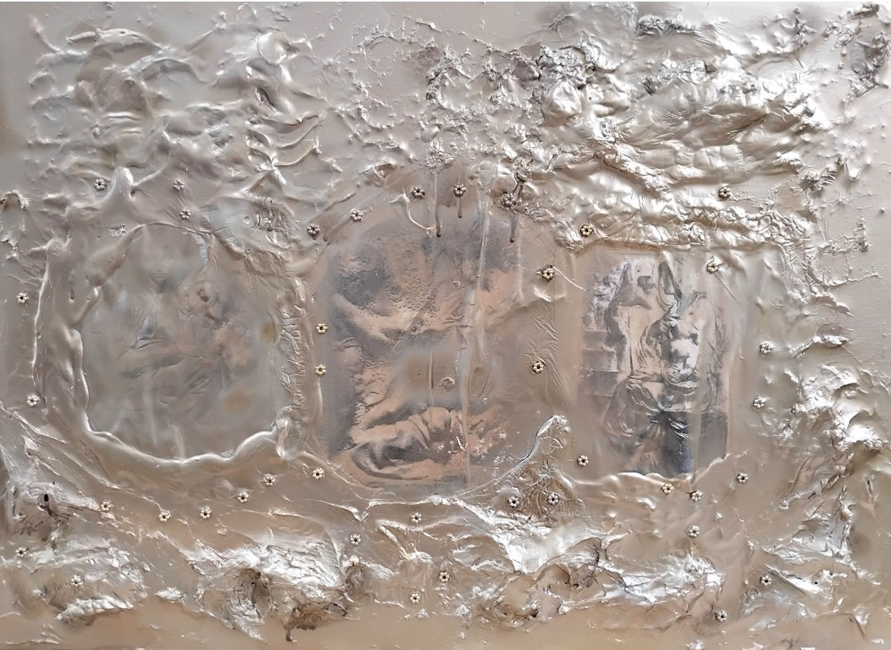 Anne Herzog, Madone Pieta (tryptique) , mixed media, 50cmx70cm, France, 2026.