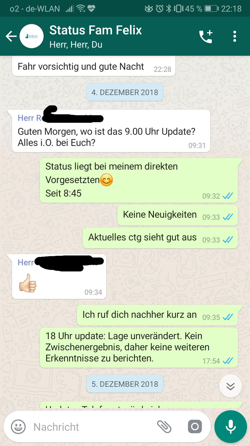 Hier ein Chatverlauf meiner fiebernden Kollegen