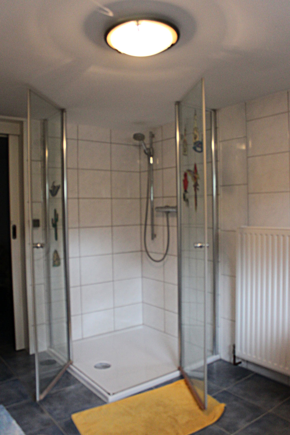 Das Badezimmer Mit Einer Breiten Dusche Urlaub Am Waldrands