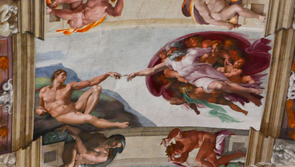 Das bekannteste. Gott erschuf Adam (Michelangelo) 
