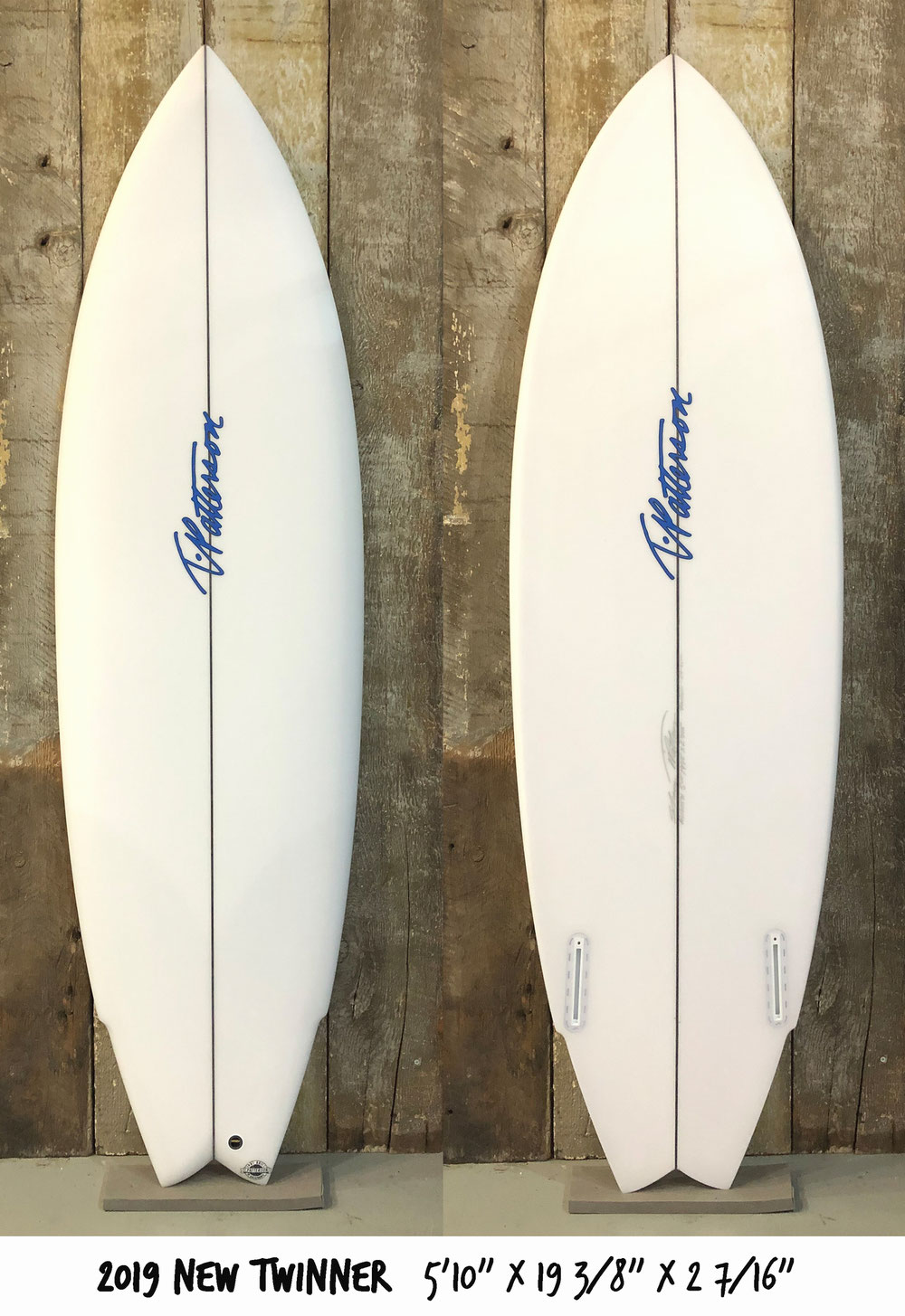  New Twinner  #180591  5’10” X 19 3/8” X 2 7/16”   ラミネート　デッキ：4+４テールパッチ　ボトム：4  Future Twin　Fin  