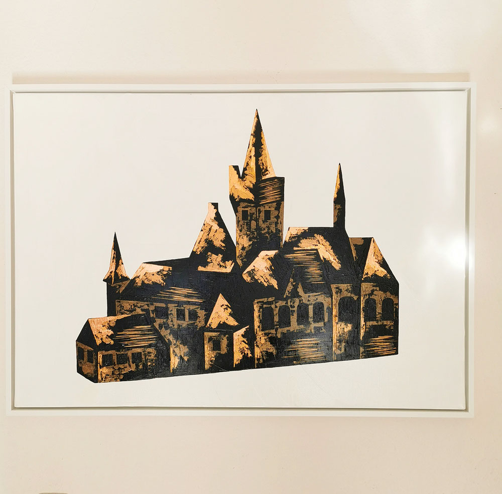 CASTLE (Schloss Wernigerode)  70x100 cm  Acrylfarben / Blattmetalle / Leinwand / Schattenfugenrahmen (verfügbar / available) 