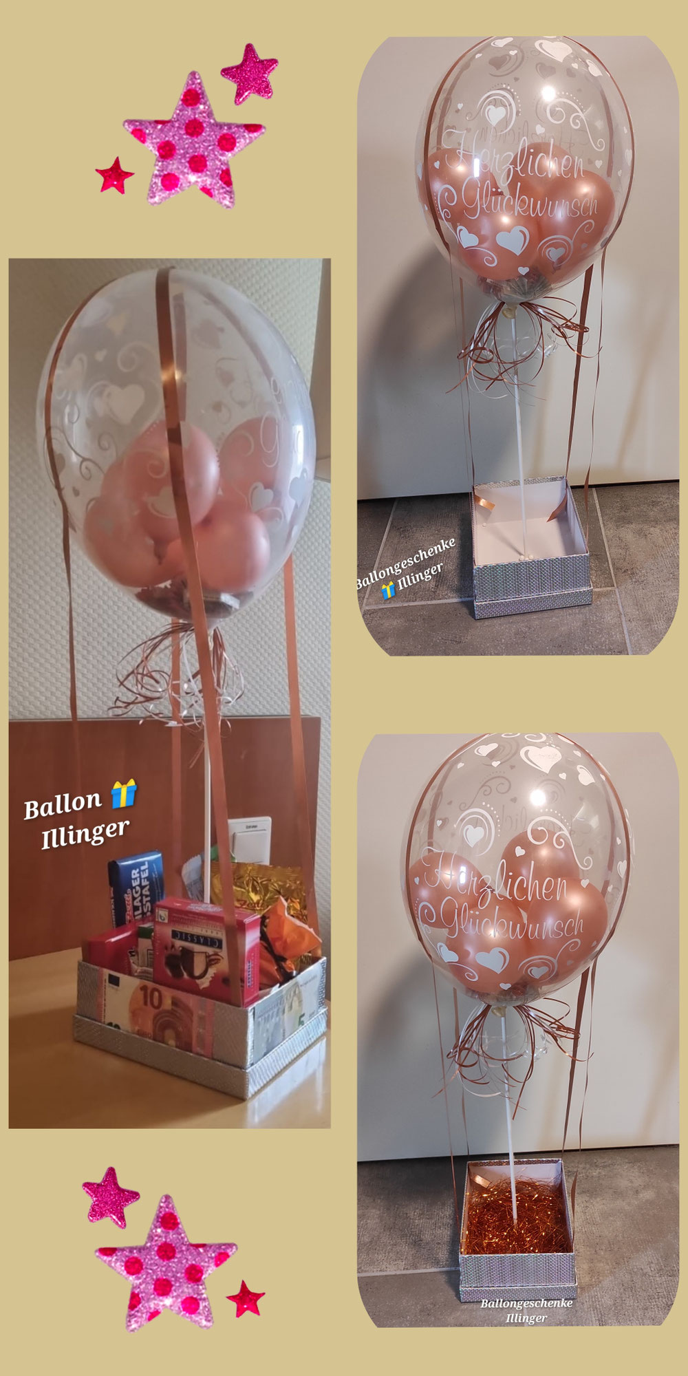 Geschenkkarton mit Glitzer Gras, transparent gefülltem  Latexballons - ab 16,90€