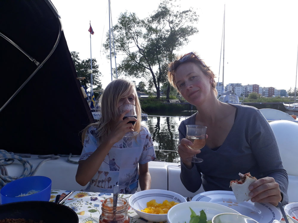 Enjoying the food and sun