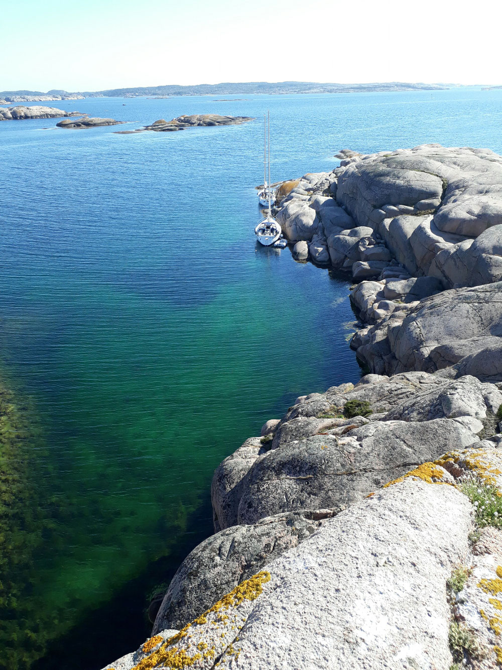 Looking down at our boat, back one