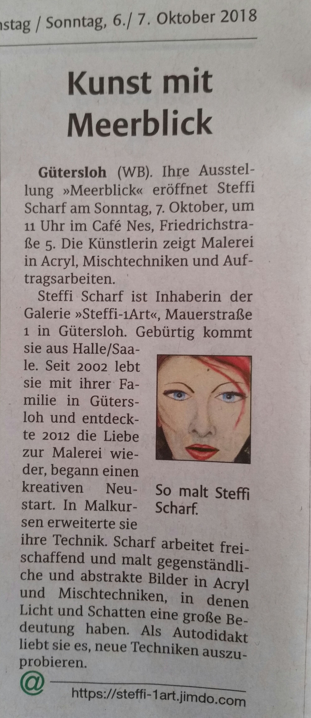 Artikel Westfalenblatt 06.10.2018 - Ausstellung Cafe Nes