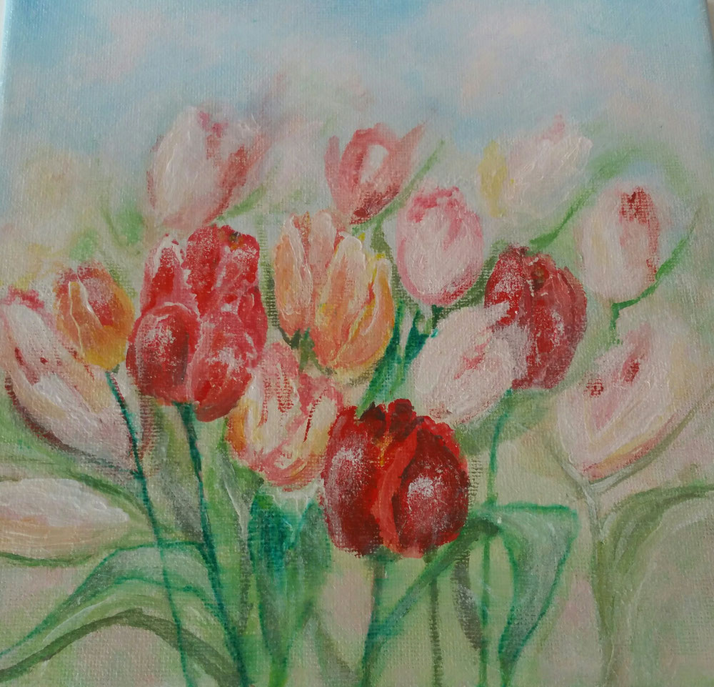 Tulpen, Acryl 20 x 20 cm Leinwand