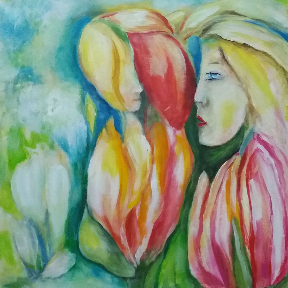 Tulpenfrau, Acryl auf Leinwand, 50 x 50 cm Leinwand