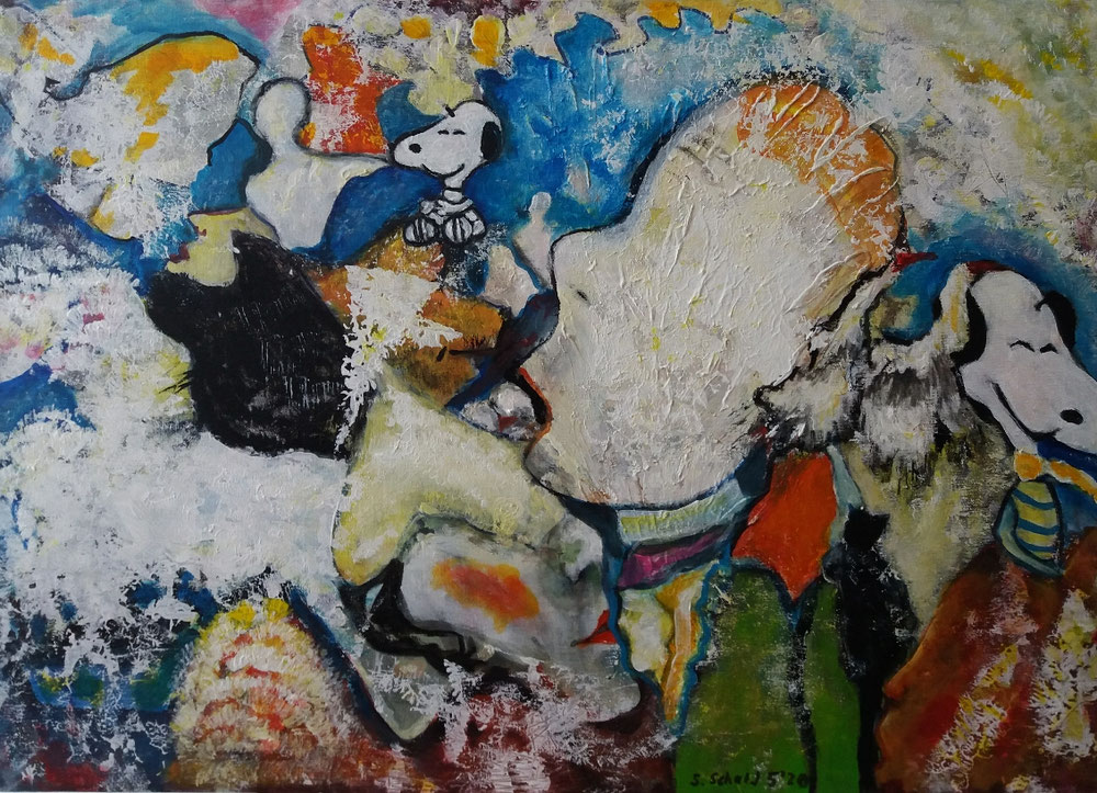 Snoopy und Freunde  - Acryl auf 70 x 50 cm Leinwand  